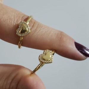 Anel Coração Liso e Zircônias