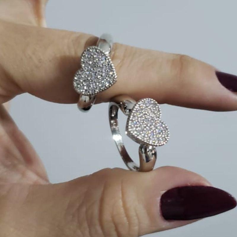 Anel Chuveiro Coração Zircônias Base Larga