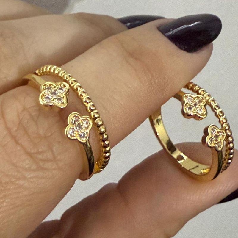 Anel Dupla Fileira Trevo com Zircônias