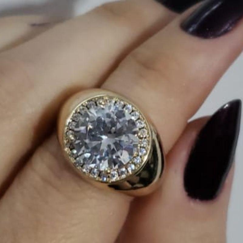 Anel Grande Solitário e Zircônias