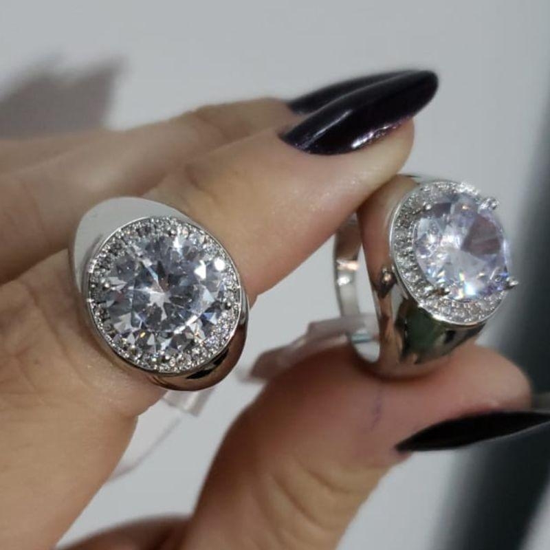 Anel Grande Solitário e Zircônias