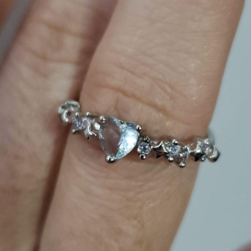 Anel Solitário Coração com Zircônias