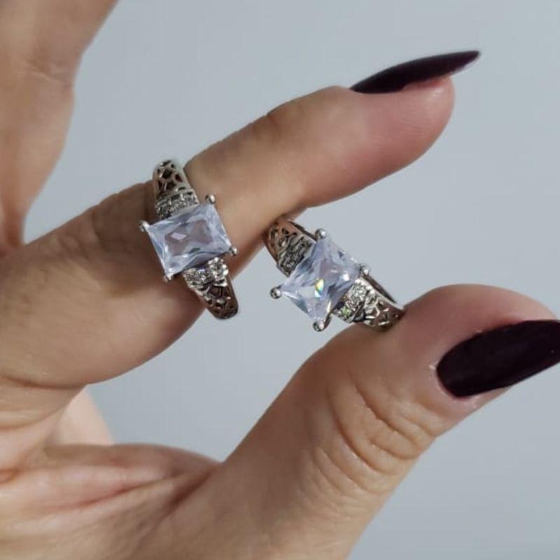 Anel Solitário Quadrado e Zircônias