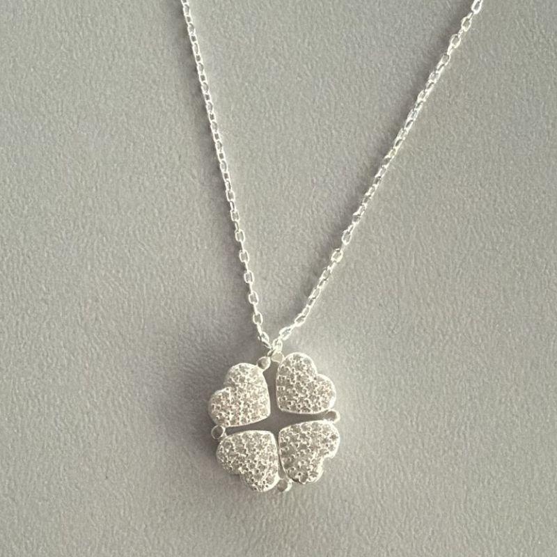 Colar Mini Elos Pingente Trevo/Coração Cravejado