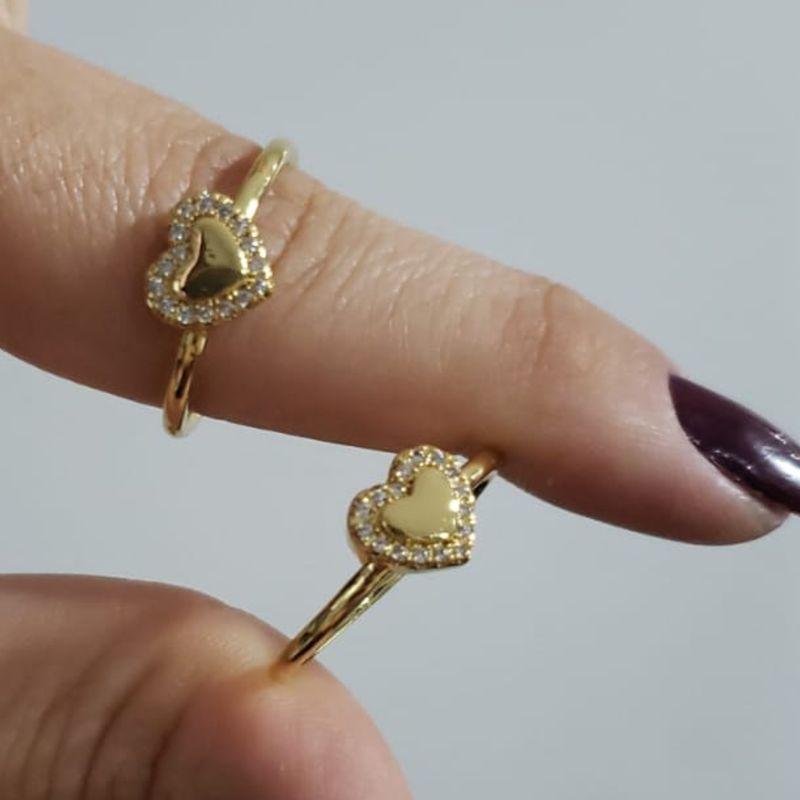 Anel Coração Liso e Zircônias