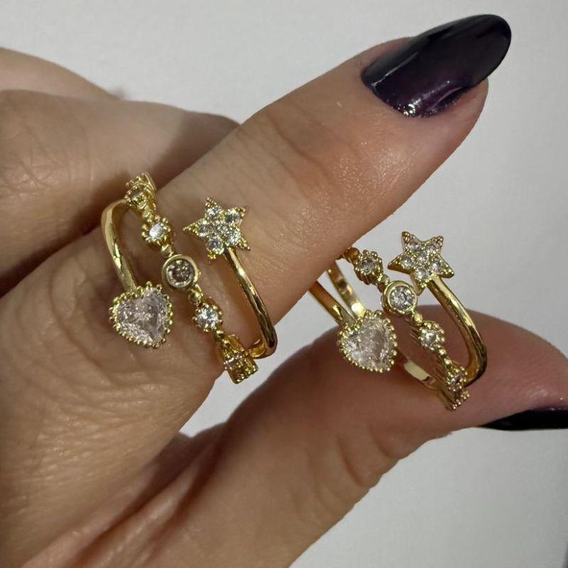 Anel Detalhado Coração e Flor Zircônias