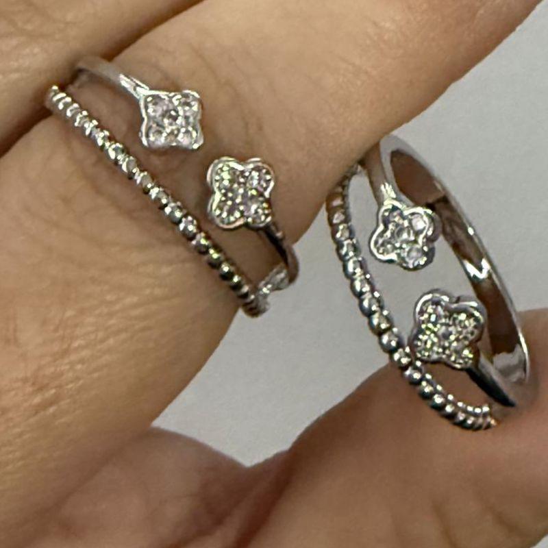 Anel Dupla Fileira Trevo com Zircônias