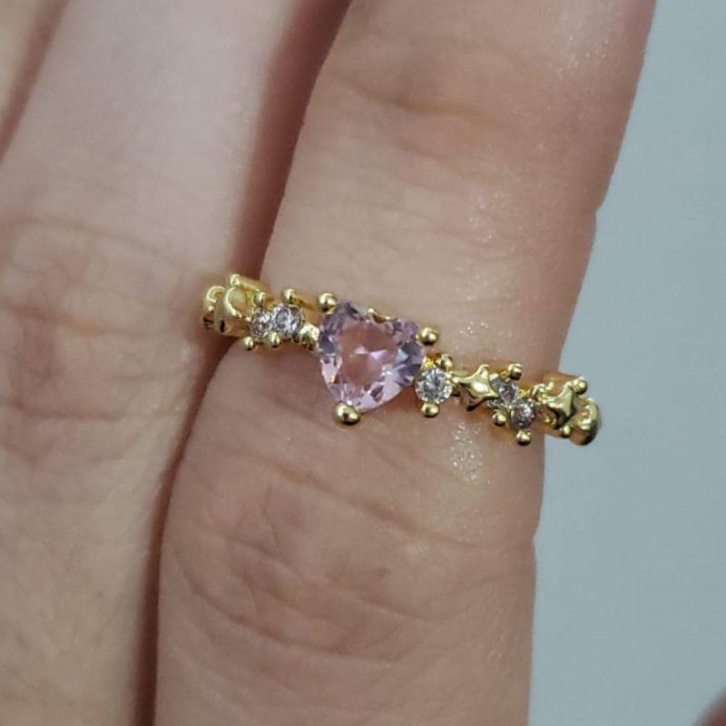 Anel Solitário Coração com Zircônias