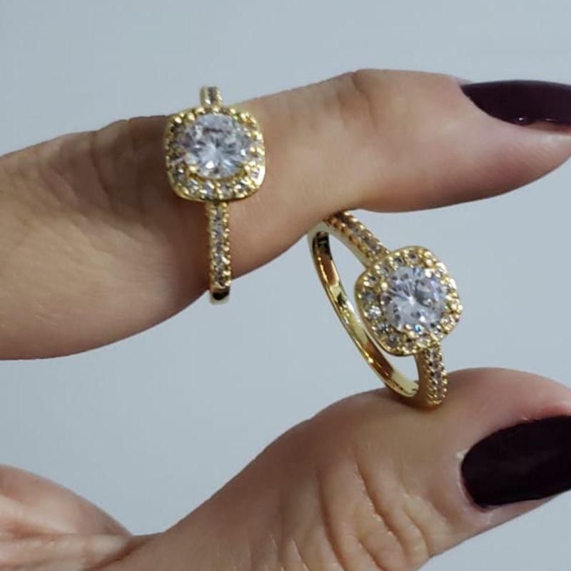 Anel Solitário Quadrado e Zircônias