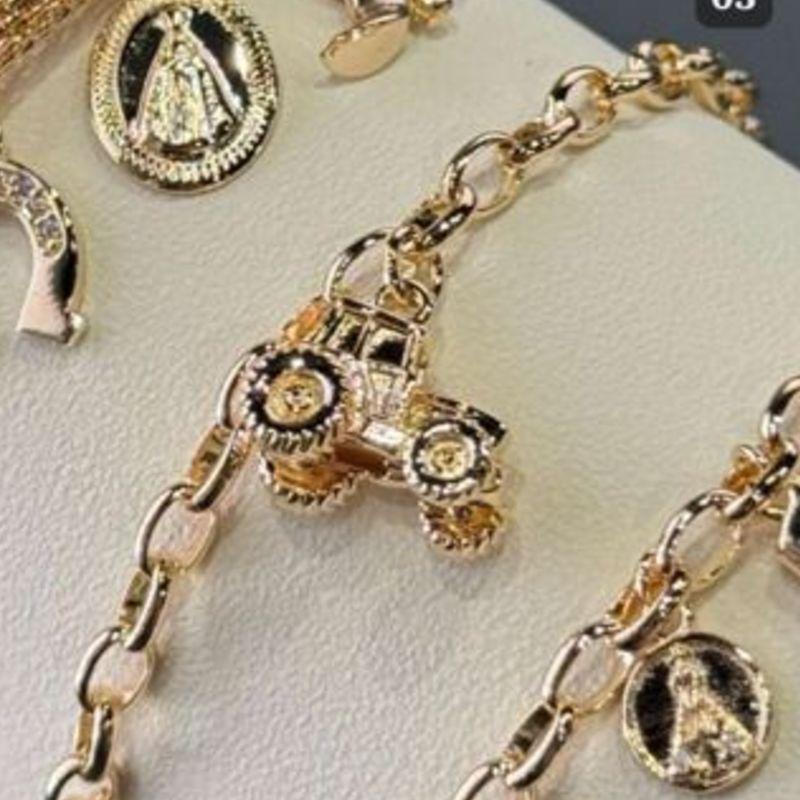 Pulseira Elo Português Alongado Pingente Agro Trator